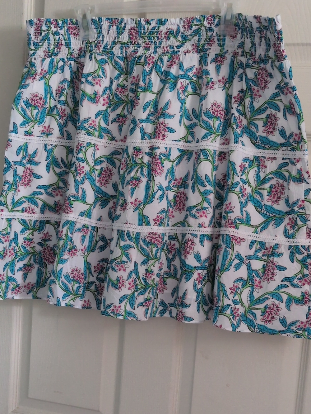 J. Crew White Mini Skirt with Pink & Teal Floral Print